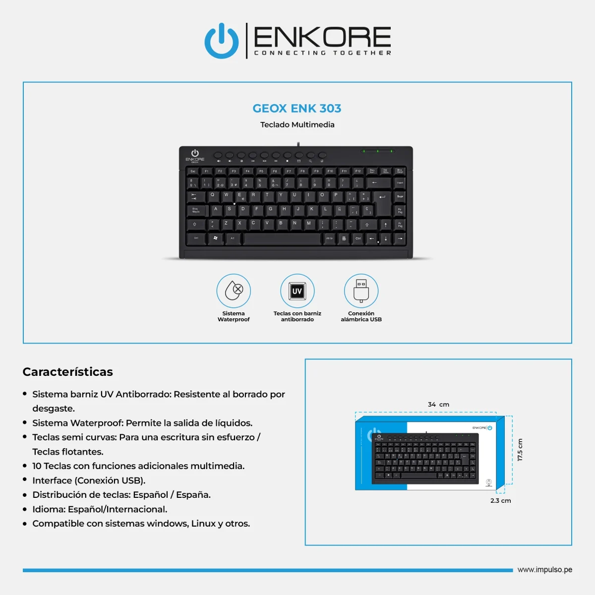 TECLADO MULTIMEDIA ENKORE PARTNER ENK303 USB 04511 - Imagen 3