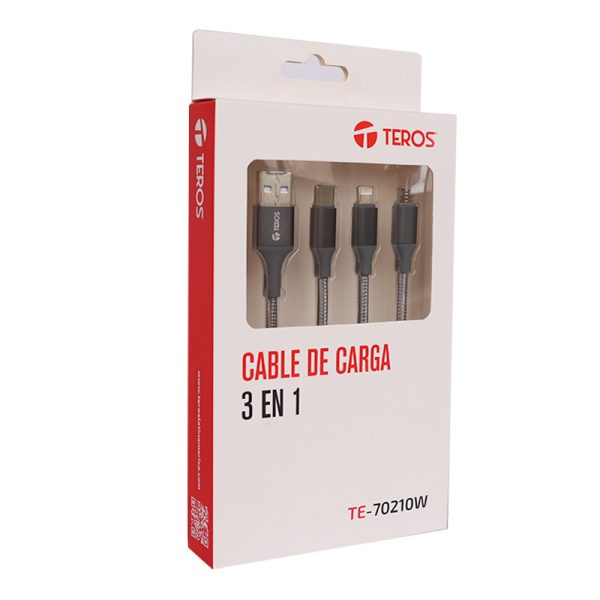 CABLE TEROS TE-70210W TIPO A TIPO C/LIGHTNING/MICRO USB, 3.5A - 03673