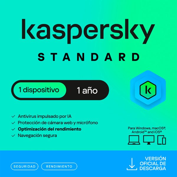 ANTIVIRUS KASPERSKY STANDARD 1PC, 1AÑO (DIGITAL) KL1041DDAFS 05312